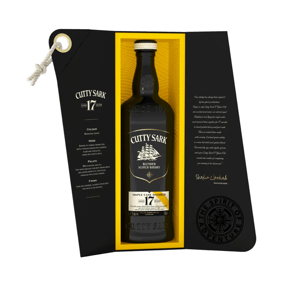 Botella de whisky escocés Cutty Sark 17 Años 0.7L.