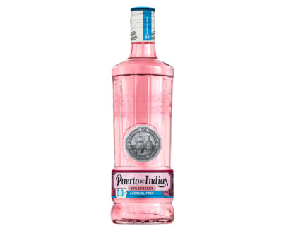Botella de Puerto de Indias Fresa 0.0 de 0.7L, bebida sin alcohol con sabor a fresa.